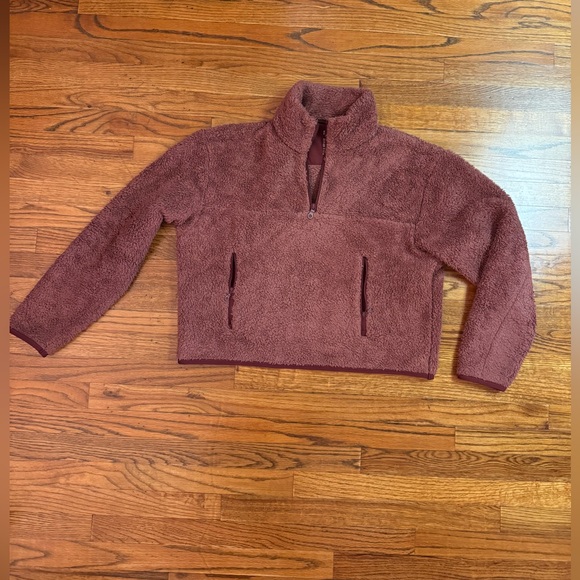 Girlfriend Collective sherpa Fuzzy Quarter zip pink maroon burgundy size small - Picture 1 of 7